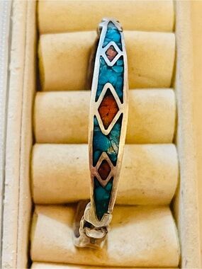 VTG Southwest Navajo Sterling Silver CRUSHED Turquoise CORAL BRACELET